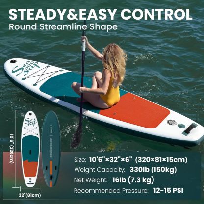 SEASEESUP Tablas de Remo inflables con Accesorios Sup, Tabla de Remo de 12 pies, Duradera, Ligera, diseño Estable de 33 Pulgadas de Ancho para Adultos con sobrepeso