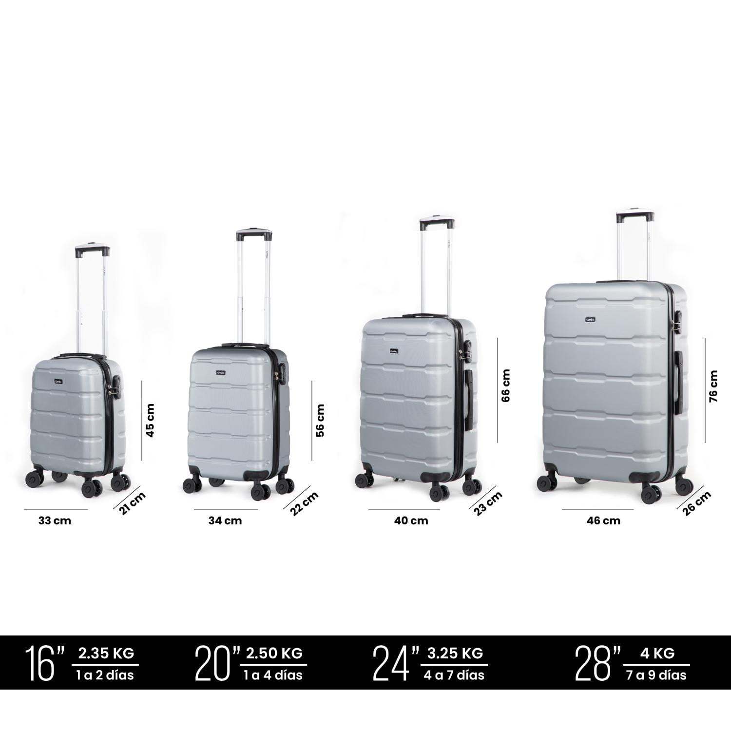 Juego 4 Maletas De Viaje Rigidas Ruedas 360 Bolsas De Viaje azul Rumbo RUM40