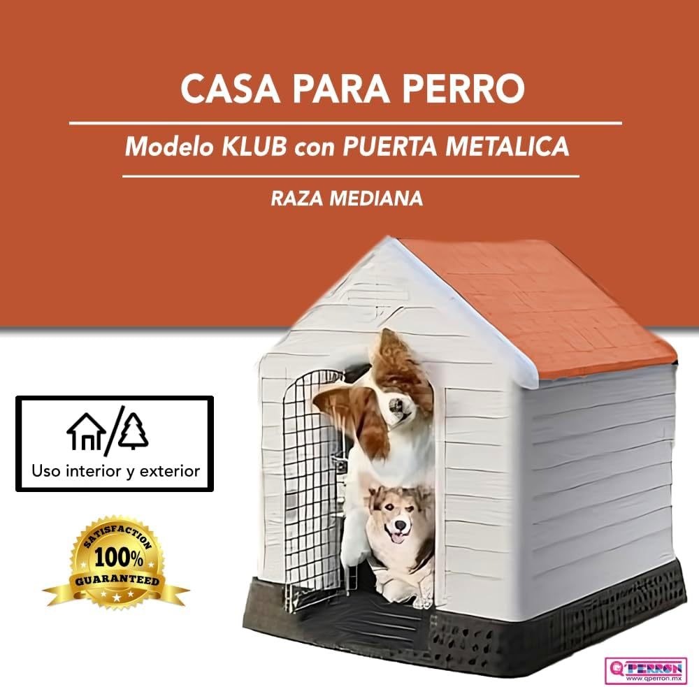 Q PERRON Casa para Perro Mediano con Puerta Metálica | para Exterior - Resistente al Agua | Térmica con Ventilación | Piso Elevado | 88 X 79 X 82 cm.