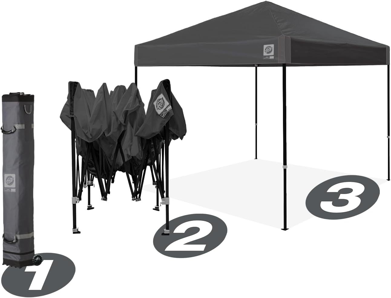 E-Z UP Ambassador Instant Shelter Toldo, 10 x 10 pies, Bolsa de Rodillo y Juego de 4 Puntas de Acero, Gris