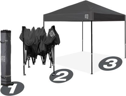 E-Z UP Ambassador Instant Shelter Toldo, 10 x 10 pies, Bolsa de Rodillo y Juego de 4 Puntas de Acero, Gris