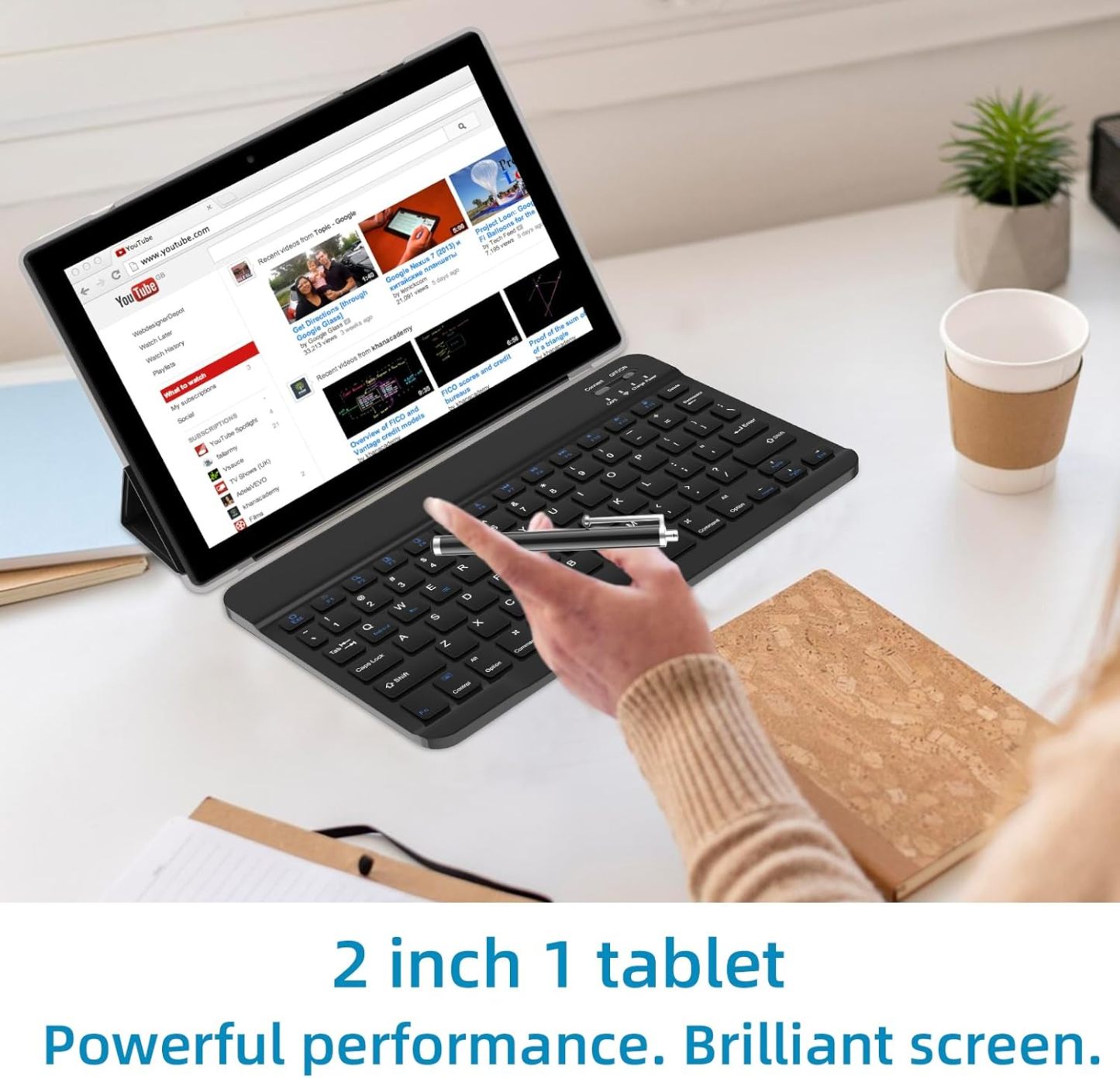Tablet con teclado 2 en 1, Android 11, 10.1 pulgadas FHD, con teclado/mouse/funda/lápiz capacitivo/película templada, 64 GB+2 GB, Wi-Fi, cámara dual 8 MP, procesador quad core, batería 6,000 mAh, rosa