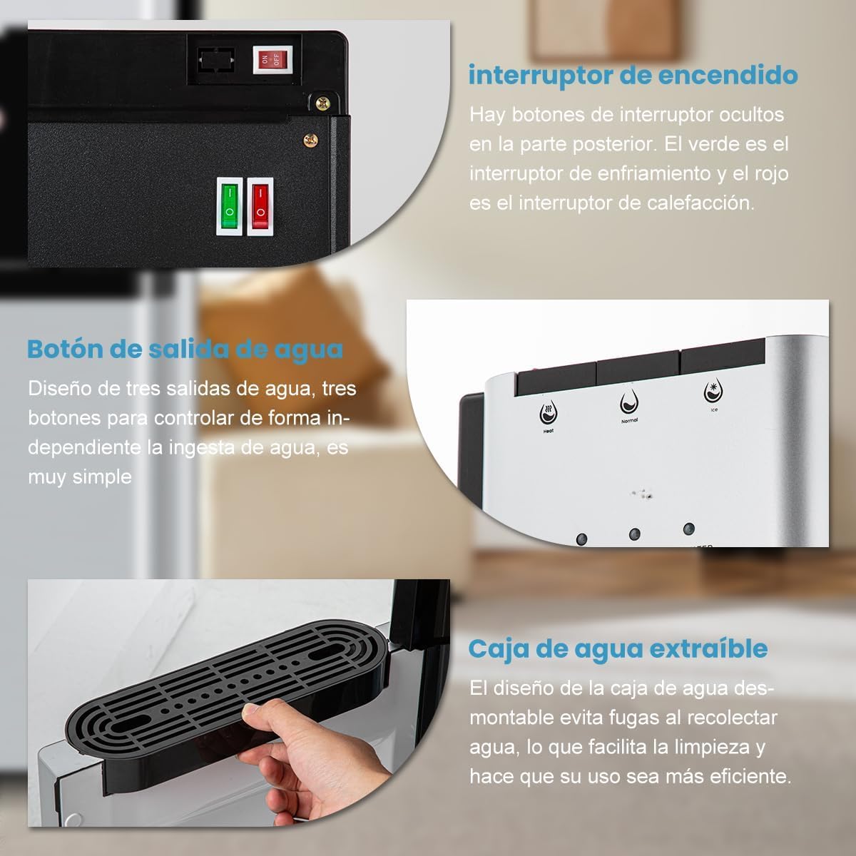 Ykioea Dispensador de Agua con Garrafón Oculto, Dispensador de Agua Fria y Caliente, Enfriador de Agua, Bloqueo de Seguridad, para Sala, Oficina