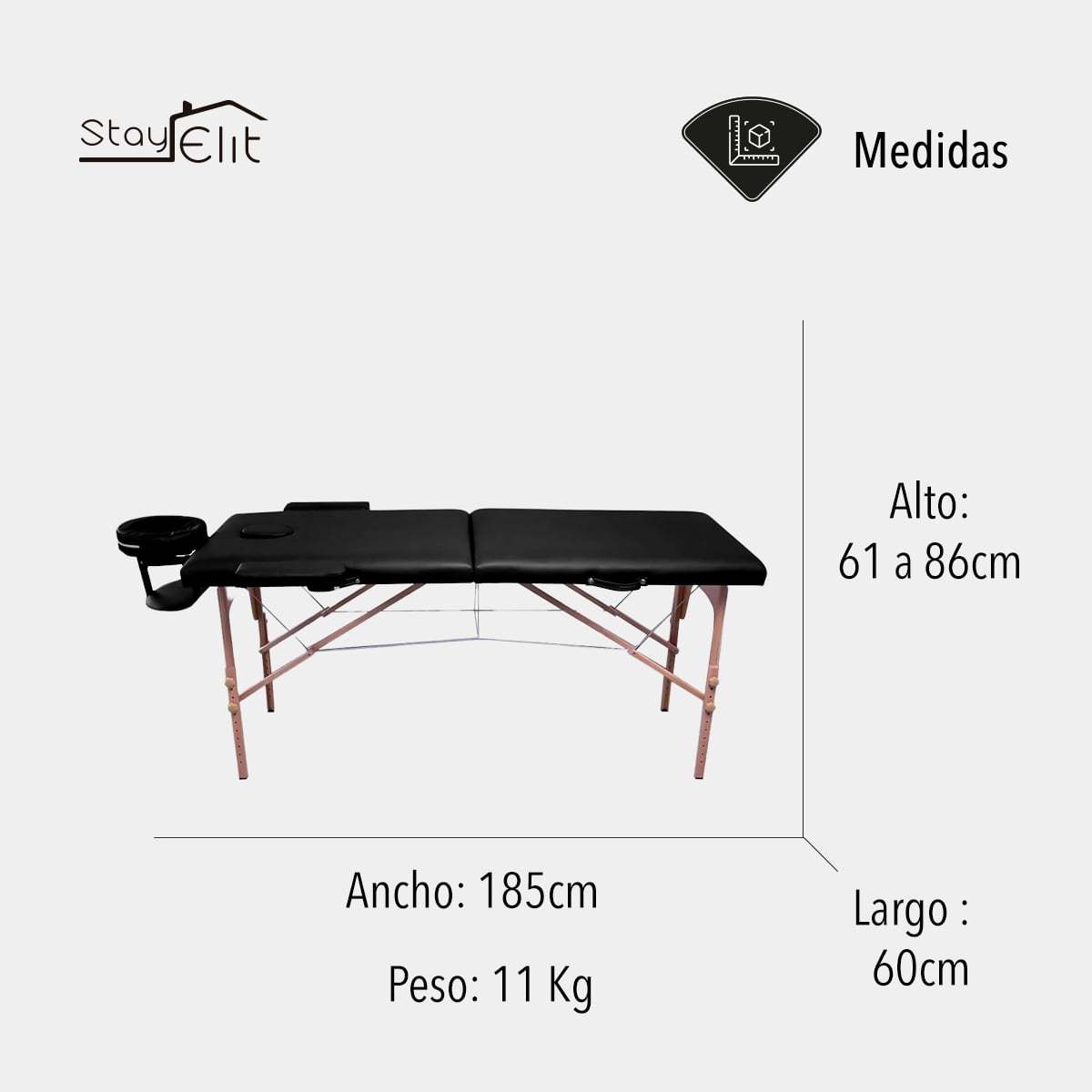 CAMILLA PARA MASAJE PLEGABLE PORTÁTIL Y RECLINABLE COLOR NEGRO LENIVÉ LENIVE CAMA-1N