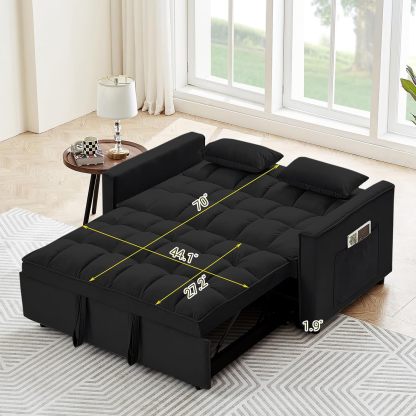 CALABASH Sofá convertible de 55 pulgadas 3 en 1 sofá de terciopelo pequeño con cama extraíble, respaldo reclinable, almohadas y bolsillos, futón para sala de estar, departamento, oficina—Máscara para aliviar la fatiga ocular