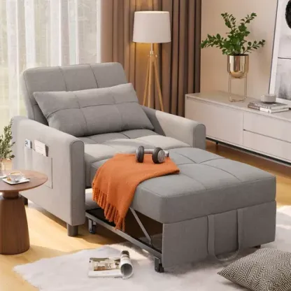 Sofá cama multifuncional tres en uno; lino gris claro-----cojín