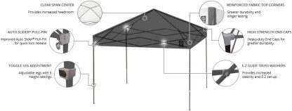 E-Z UP Ambassador Instant Shelter Toldo, 10 x 10 pies, Bolsa de Rodillo y Juego de 4 Puntas de Acero, Gris