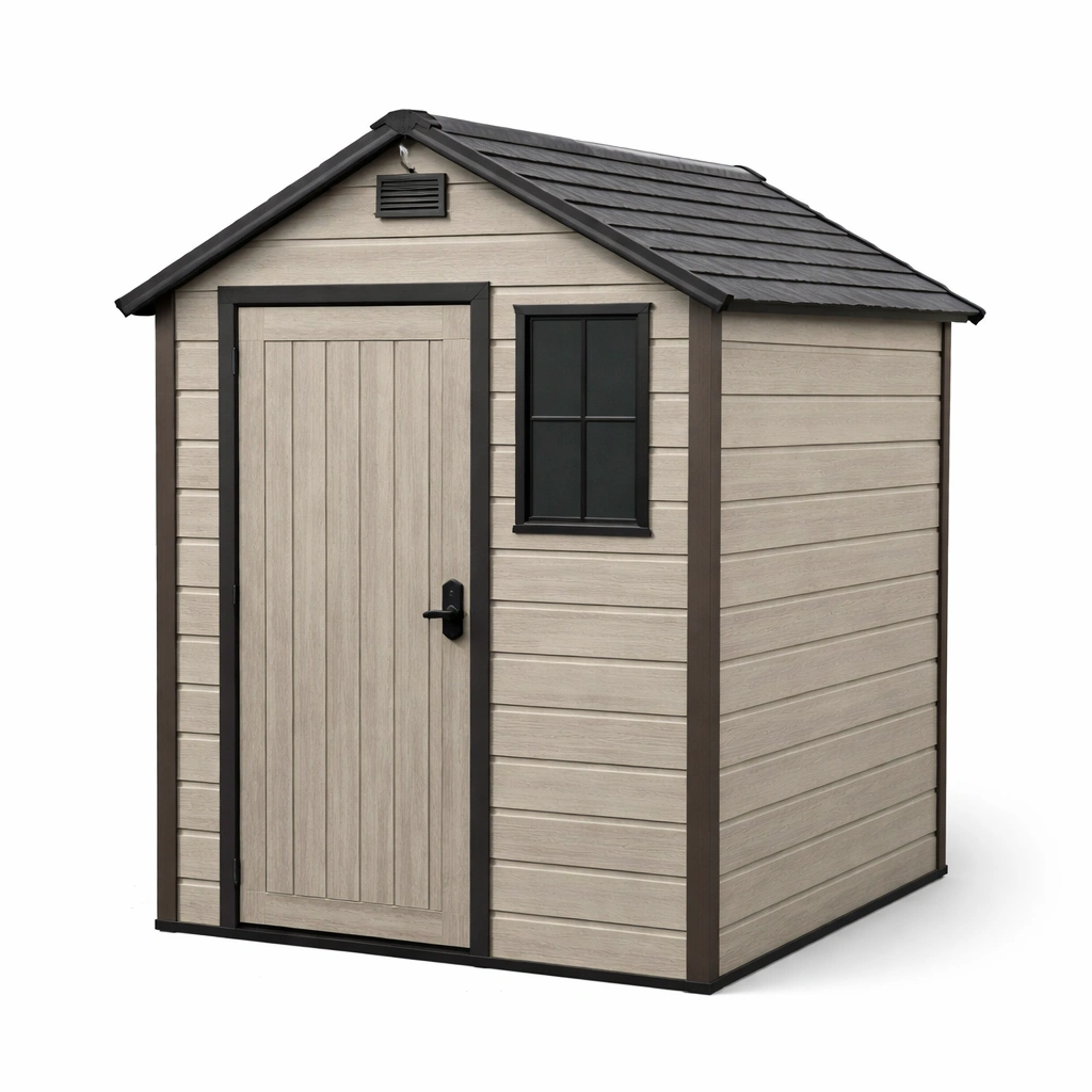 Cobertizo de jardín de resina con ventana beige negro 190x130x215 cm-furncora