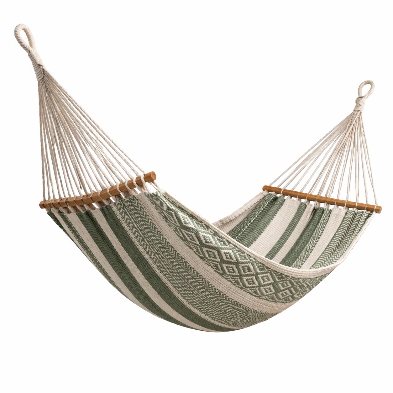 Hamaca de algodón y madera verde beige-furncora