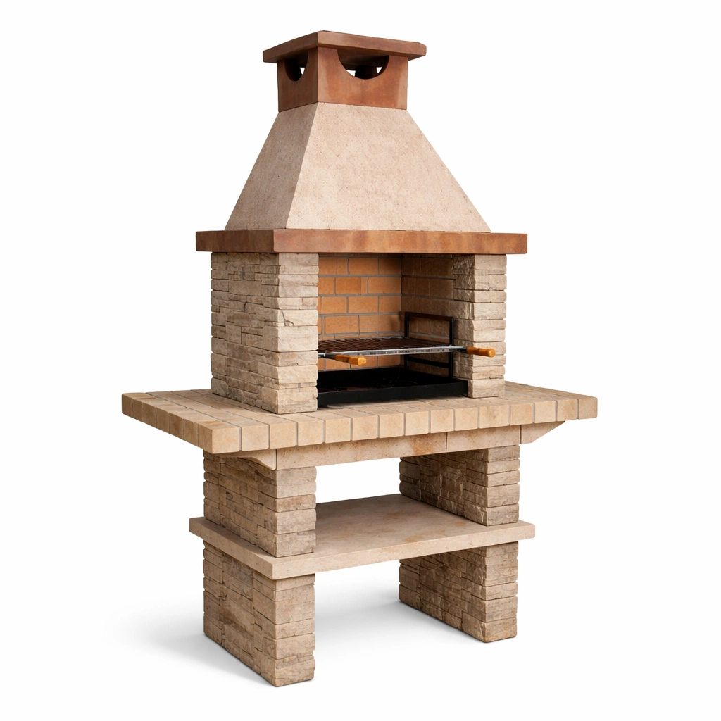 Barbacoa de piedra y ladrillo refractario 165x110x65 cm-furncora