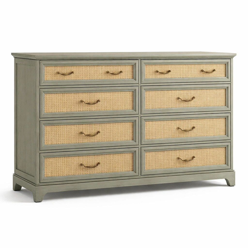 Cajonera de madera y ratán 8 cajones verde-furncora