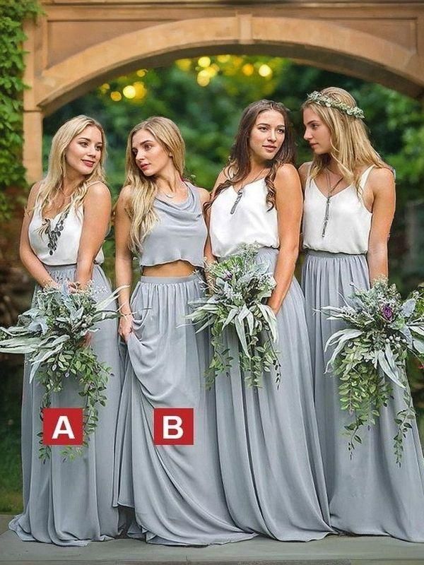A-line V-Neck Fashion Sleeveless Floor-Length Chiffon Bridesmaid Dress