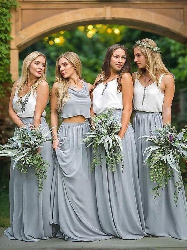 A-line V-Neck Fashion Sleeveless Floor-Length Chiffon Bridesmaid Dress