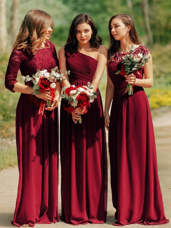 A-line Scoop Floor-Length Charming Chiffon Bridesmaid Dress With Ruffles