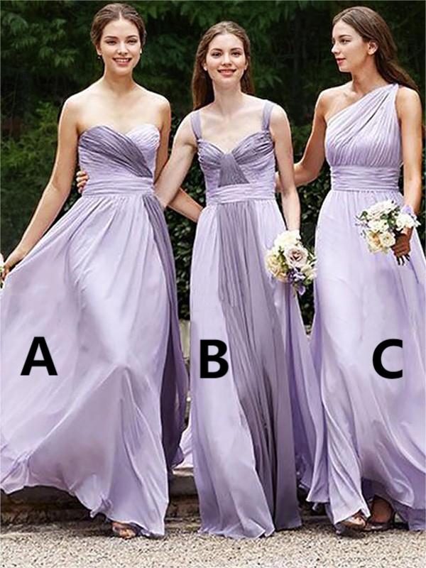 A-line Sleeveless Floor-Length Trendy Chiffon Bridesmaid Dress