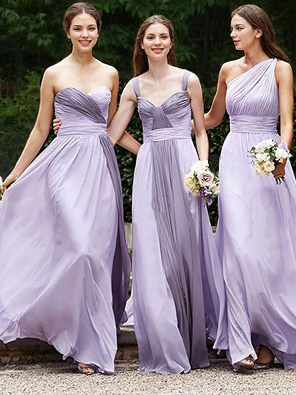 A-line Sleeveless Floor-Length Trendy Chiffon Bridesmaid Dress