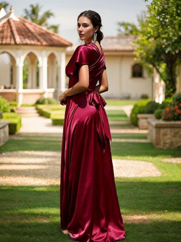 Perfect A-line Floor-Length Silk Like Satin Convertible Bridesmaid Dress With Slit