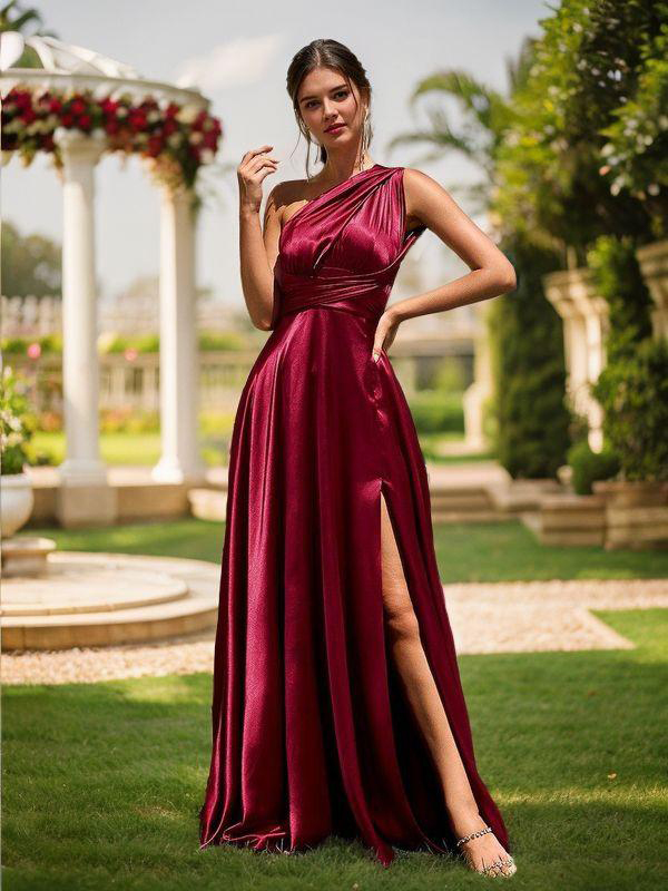 Perfect A-line Floor-Length Silk Like Satin Convertible Bridesmaid Dress With Slit