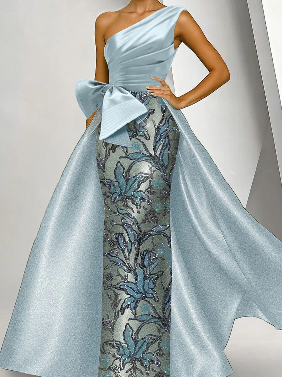 Unique Sheath One-Shoulder Rhinestone Floor-Length Satin Corset Mother of the Bride Dress