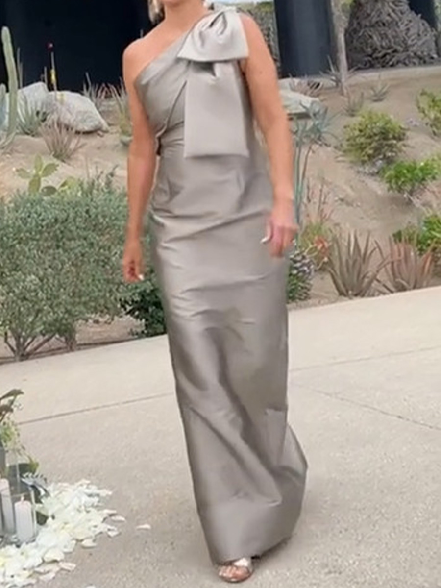 Sheath/Column One-Shoulder Bow Floor-Length Satin Mother of the Bride Dresses