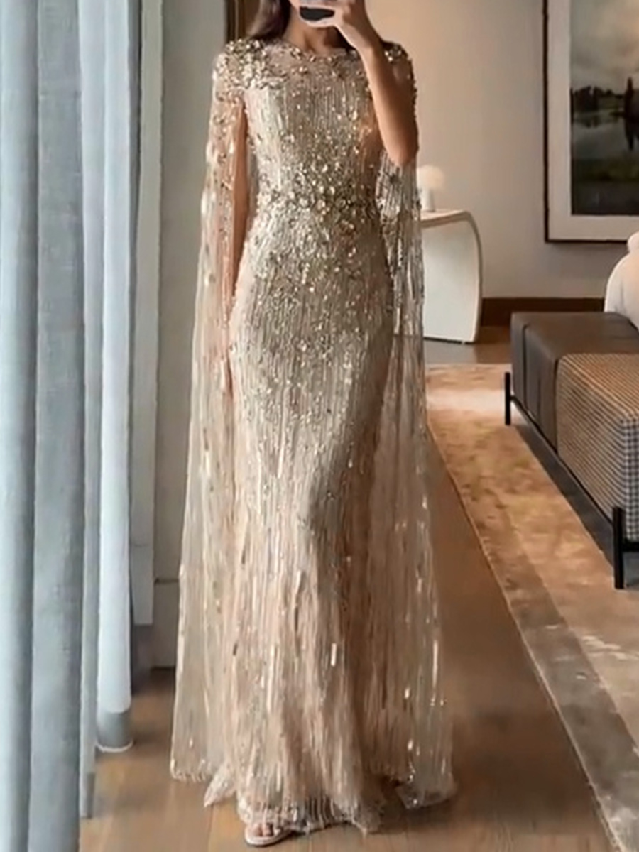 Sheath/Column Scoop Short Sleeves Rhinestone Floor-Length Mother of the Bride Dresses