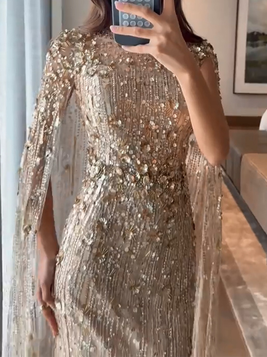 Sheath/Column Scoop Short Sleeves Rhinestone Floor-Length Mother of the Bride Dresses