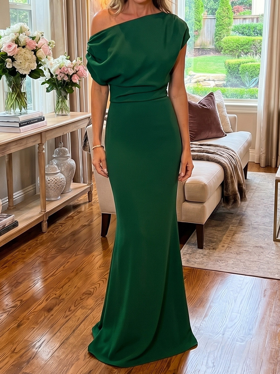 Sheath/Column One-Shoulder Floor-Length Stretch Crepe Mother of the Bride Dresses