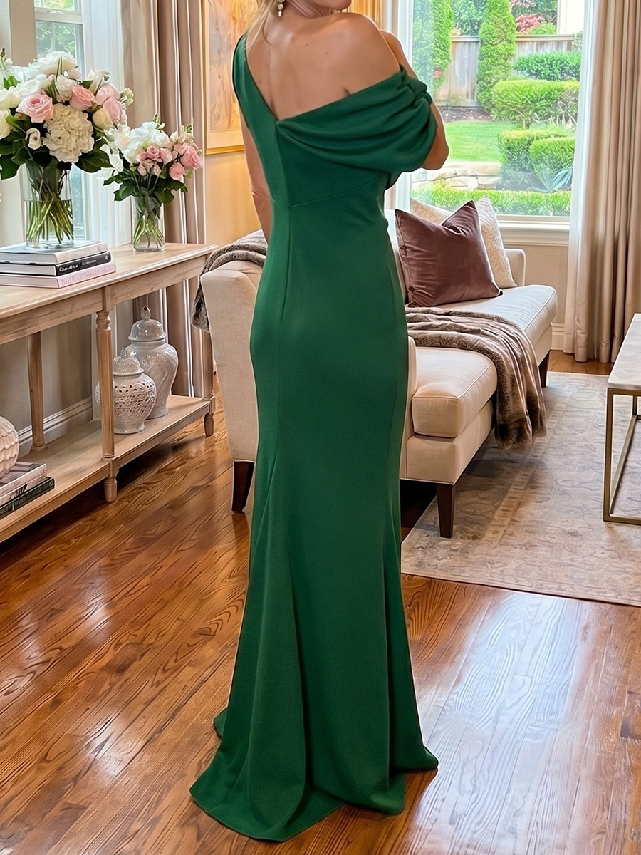 Sheath/Column One-Shoulder Floor-Length Stretch Crepe Mother of the Bride Dresses
