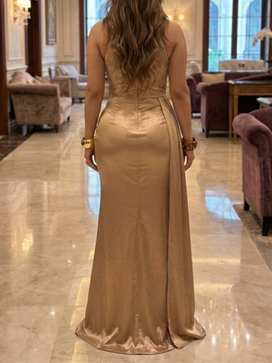 Sheath/Column Illusion Floor-Length Satin Mother of the Bride Dresses