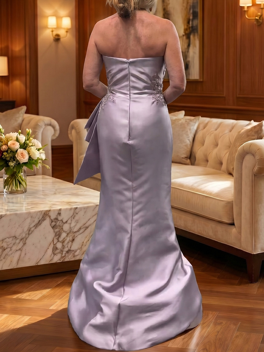 Sheath/Column Scoop Beading Floor-Length Satin Mother of the Bride Dresses
