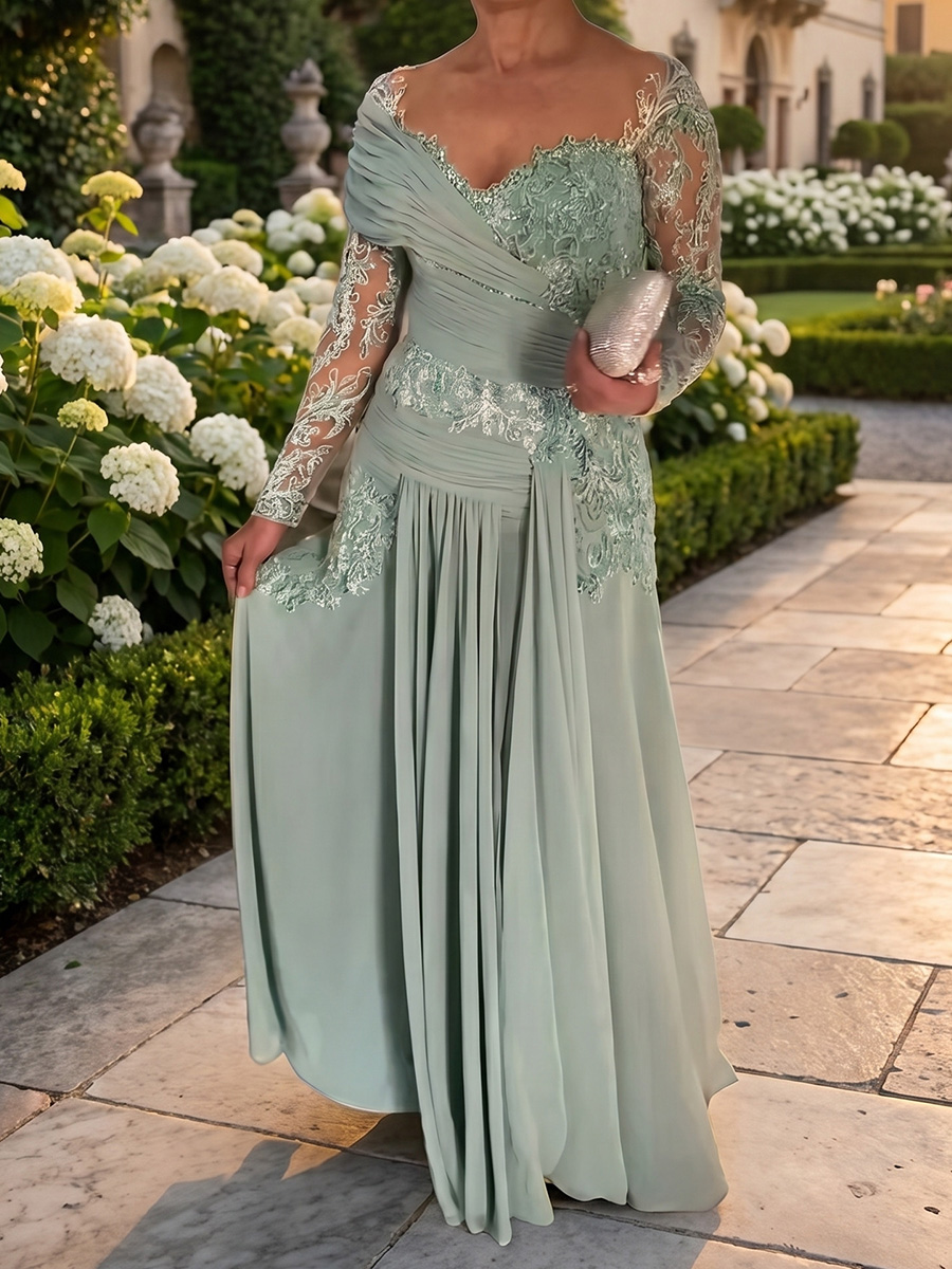 Sheath/Column V-neck Long Sleeves Ankle-Length Chiffon Mother of the Bride Dresses
