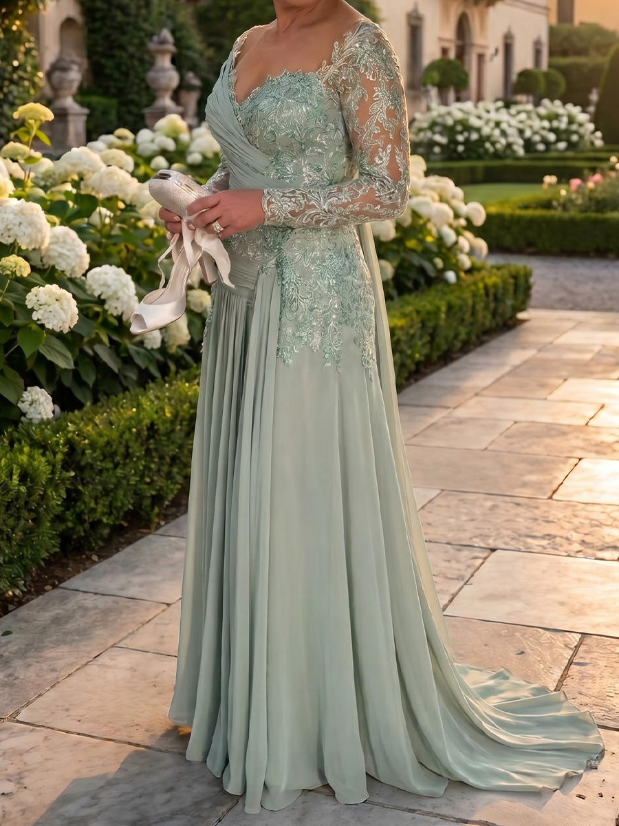 Sheath/Column V-neck Long Sleeves Ankle-Length Chiffon Mother of the Bride Dresses