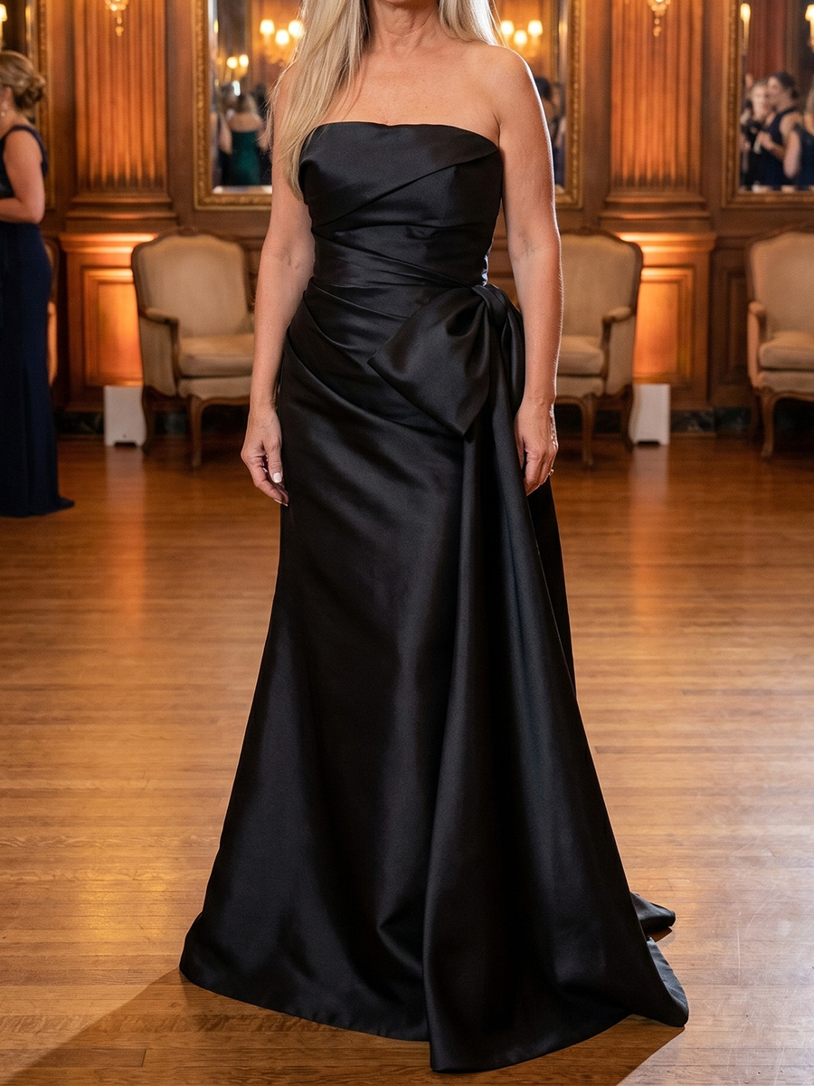 Sheath/Column Scoop Bow Floor-Length Satin Mother of the Bride Dresses