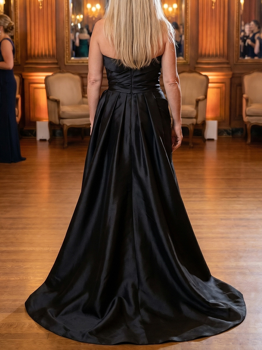 Sheath/Column Scoop Bow Floor-Length Satin Mother of the Bride Dresses