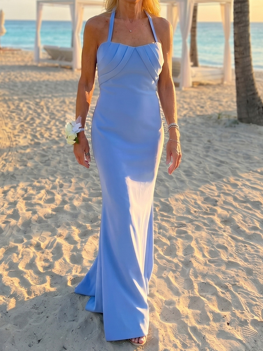 Sheath/Column Halter Floor-Length Satin Mother of the Bride Dresses