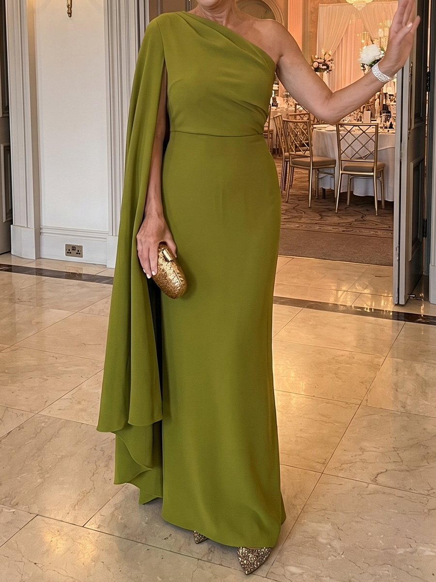 Sheath/Column One-Shoulder Floor-Length Stretch Crepe Mother of the Bride Dresses