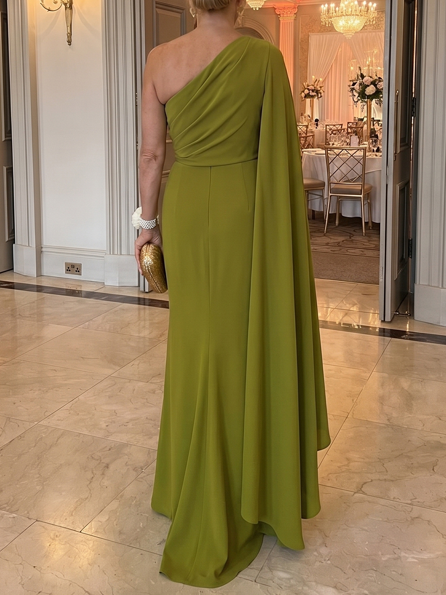 Sheath/Column One-Shoulder Floor-Length Stretch Crepe Mother of the Bride Dresses