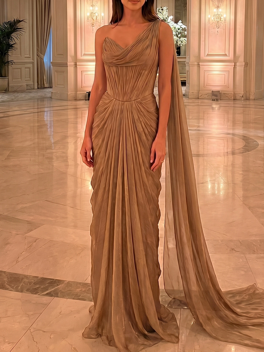 Sheath/Column One-Shoulder Floor-Length Chiffon Mother of the Bride Dresses