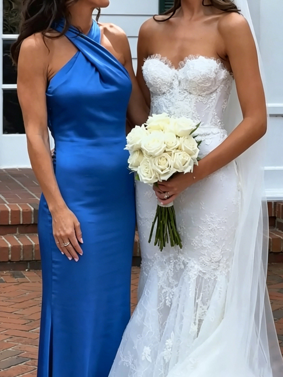 Sheath/Column Halter Floor-Length Silk Like Satin Mother of the Bride Dresses