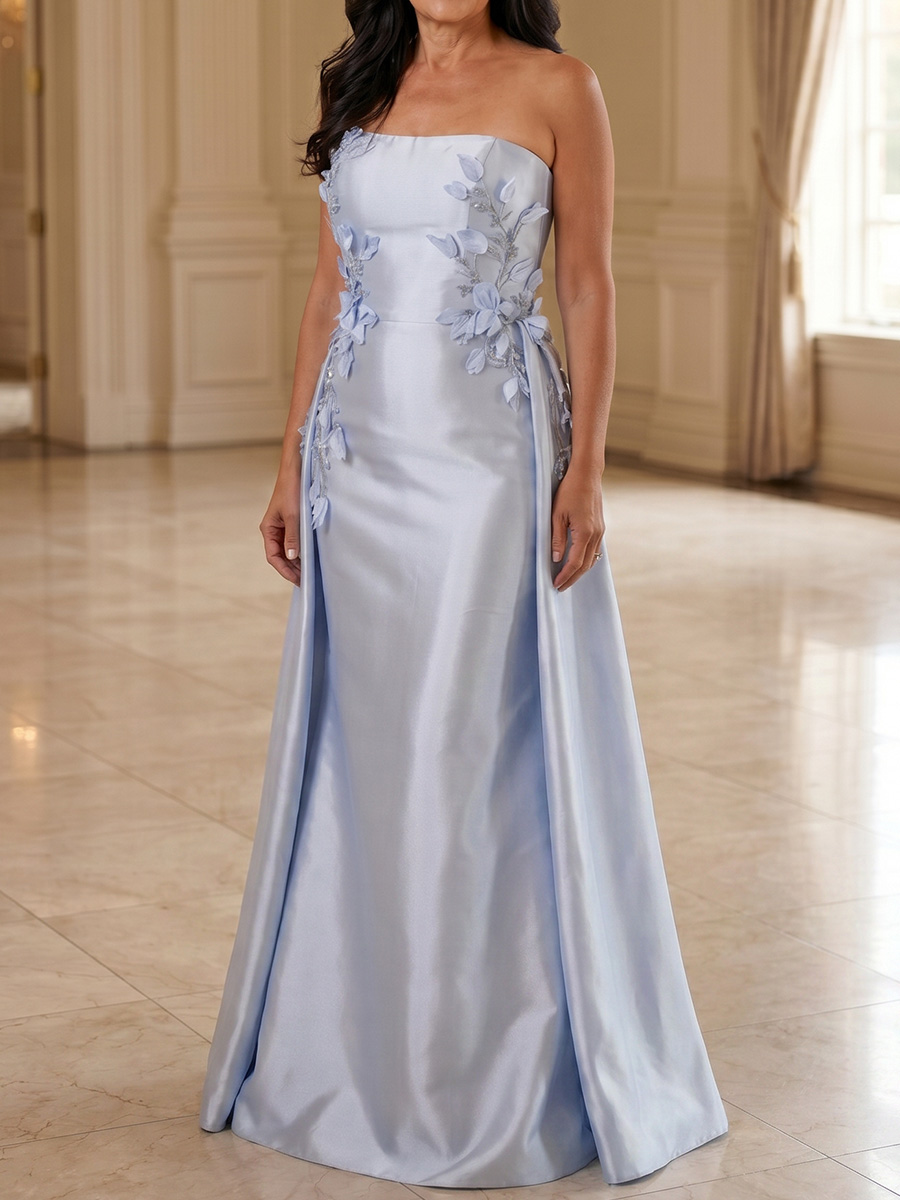 Sheath/Column Straight Flower Floor-Length Satin Mother of the Bride Dresses