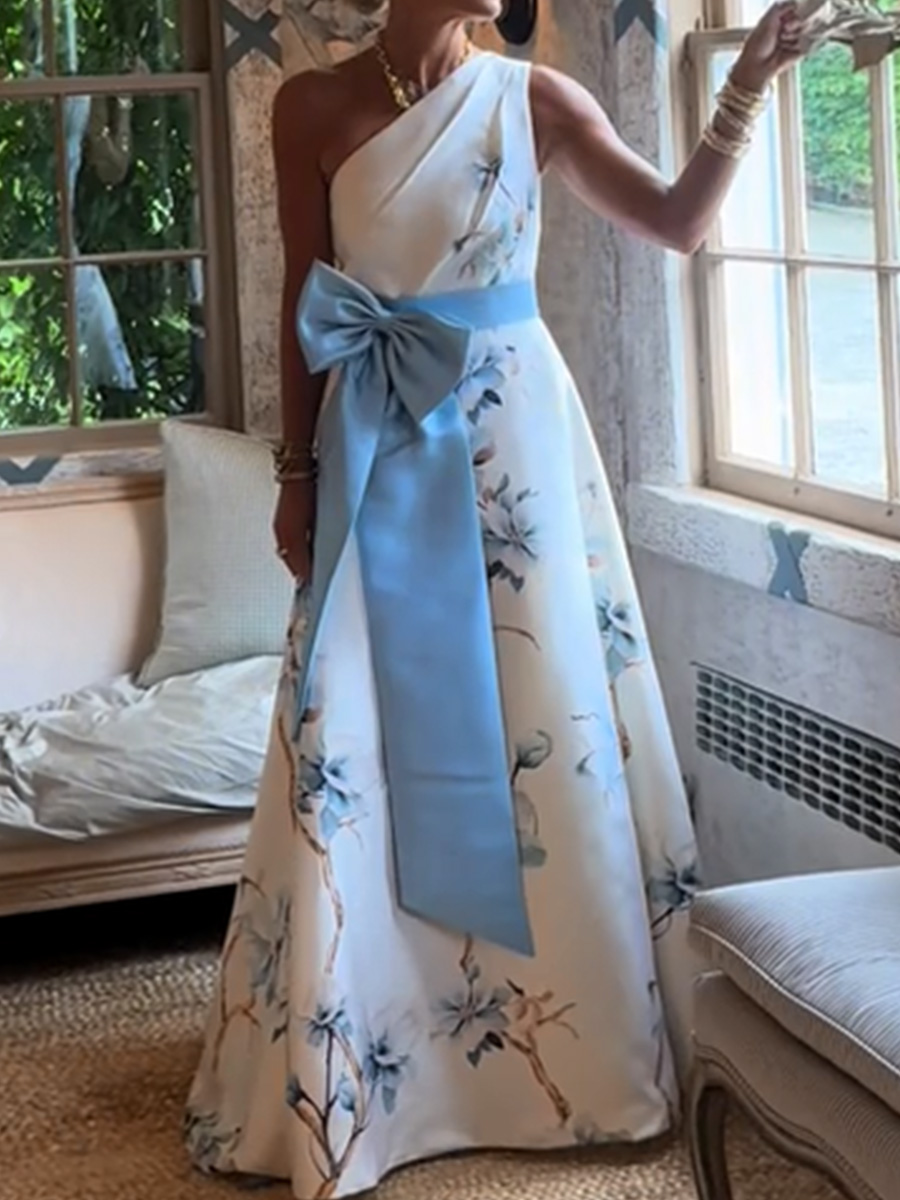 A-line/Princess One-Shoulder Bow Floor-Length Satin Mother of the Bride Dresses
