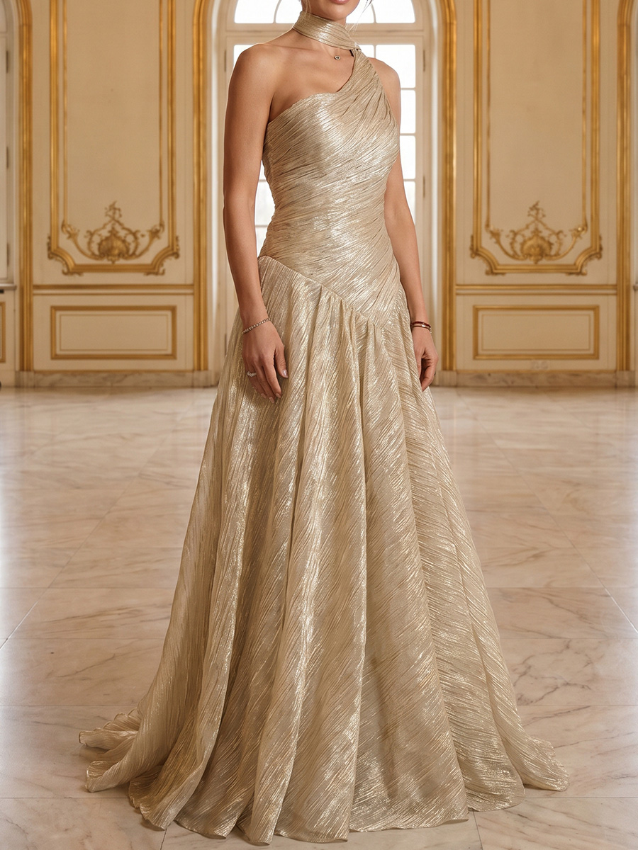 A-line/Princess One-Shoulder Pleated Sweep Train Tulle Mother of the Bride Dresses