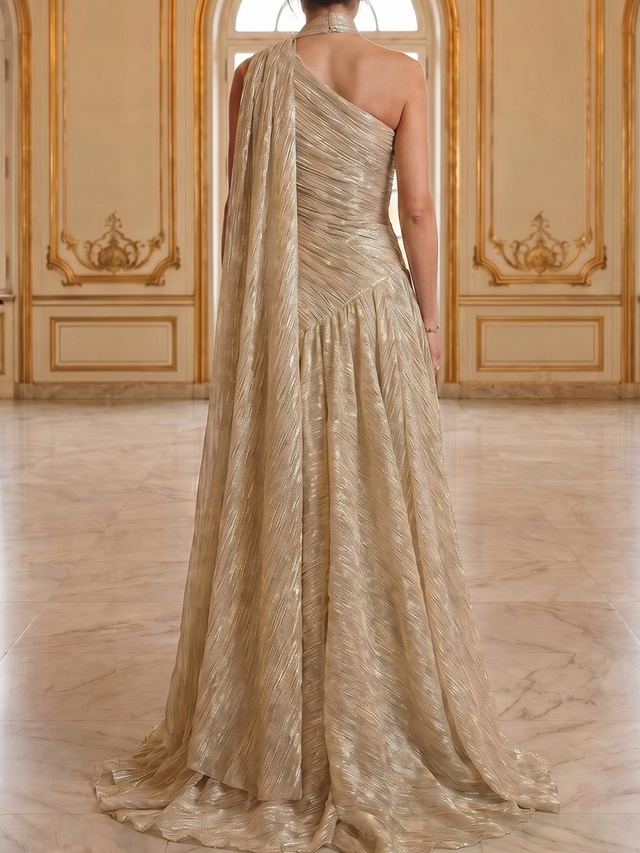 A-line/Princess One-Shoulder Pleated Sweep Train Tulle Mother of the Bride Dresses