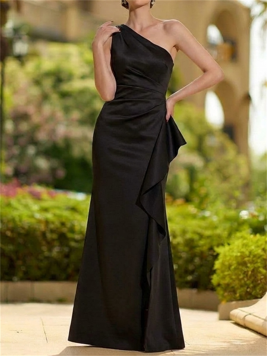 Sheath/Column One-Shoulder Ruffles Floor-Length Stretch Crepe Mother of the Bride Dresses