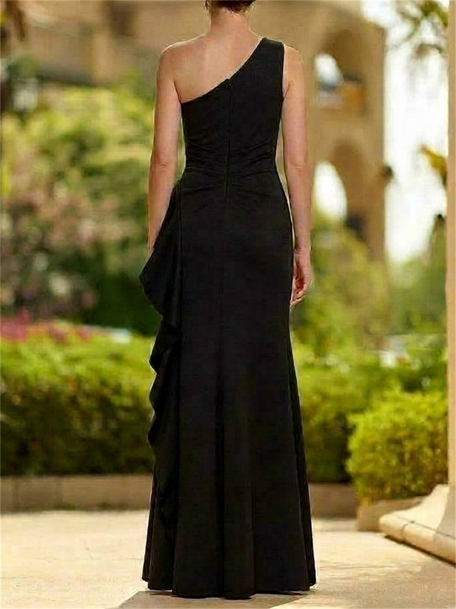 Sheath/Column One-Shoulder Ruffles Floor-Length Stretch Crepe Mother of the Bride Dresses
