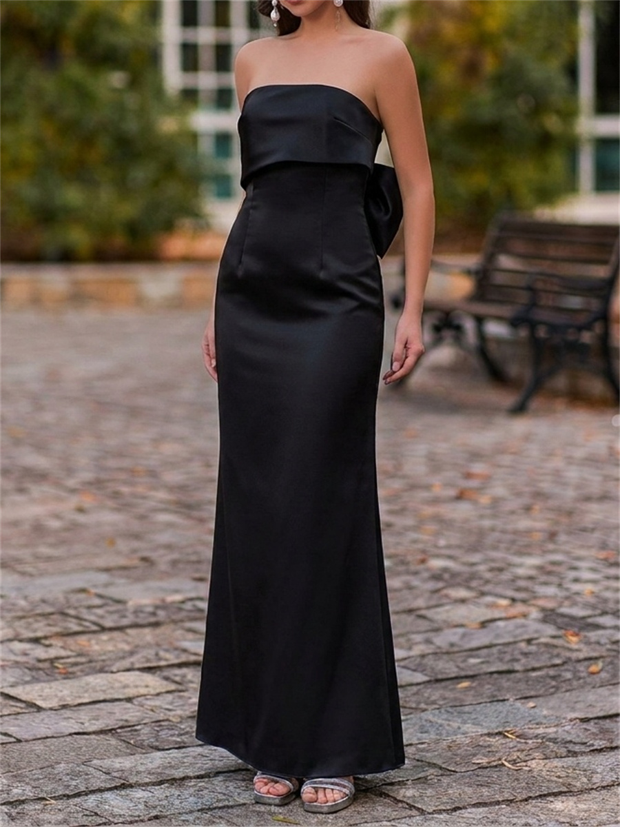 Sheath/Column Straight Bow Floor-Length Charmeuse Mother of the Bride Dresses