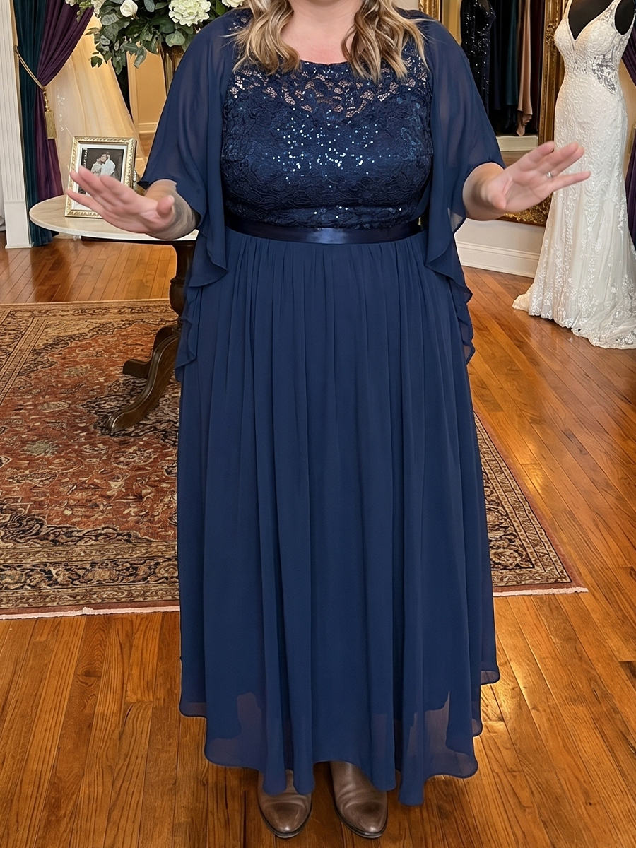 A-line/Princess Scoop 1/2 Sleeves Appliques Lace Ankle-Length Chiffon Mother of the Bride Dresses