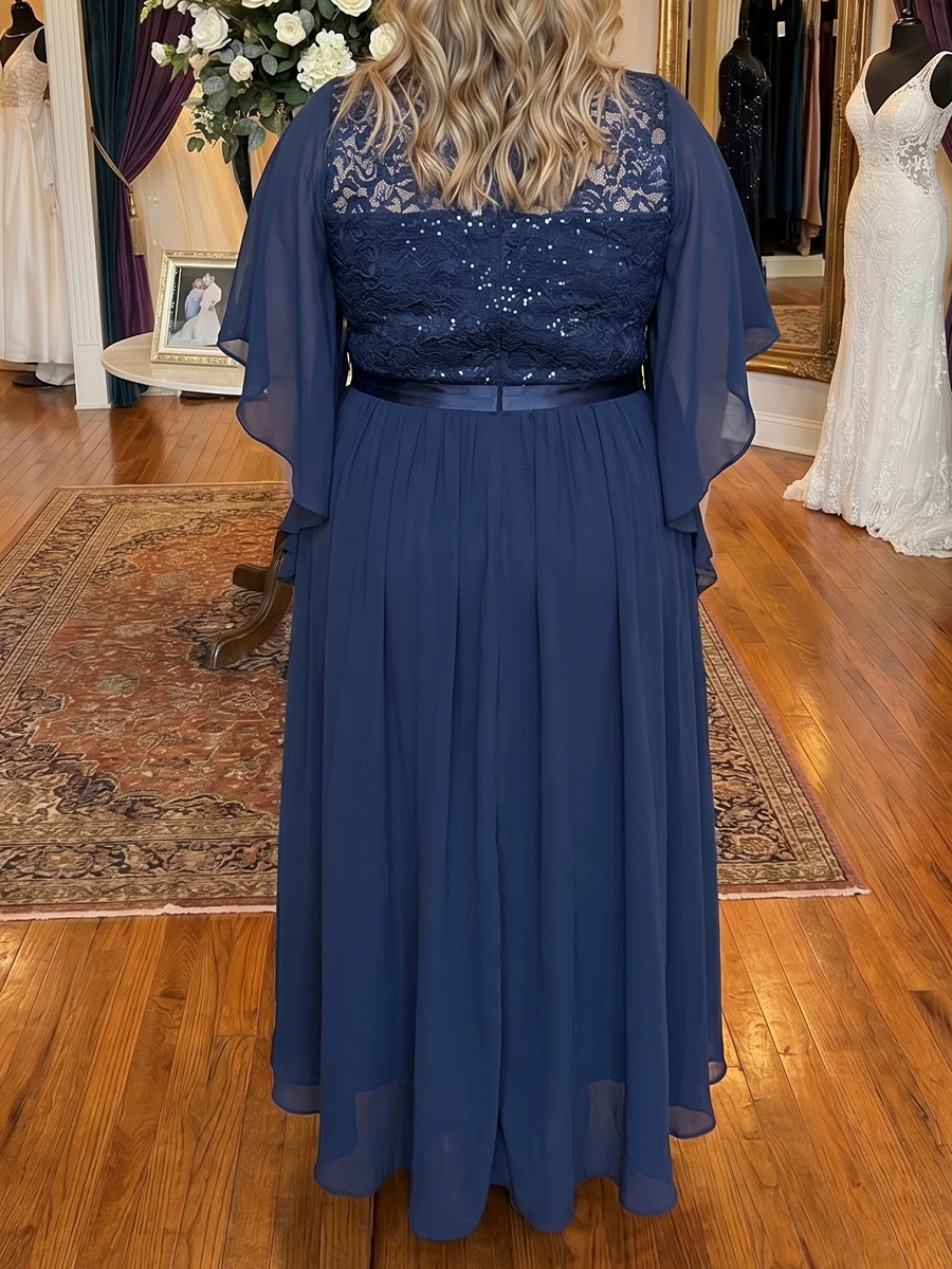 A-line/Princess Scoop 1/2 Sleeves Appliques Lace Ankle-Length Chiffon Mother of the Bride Dresses