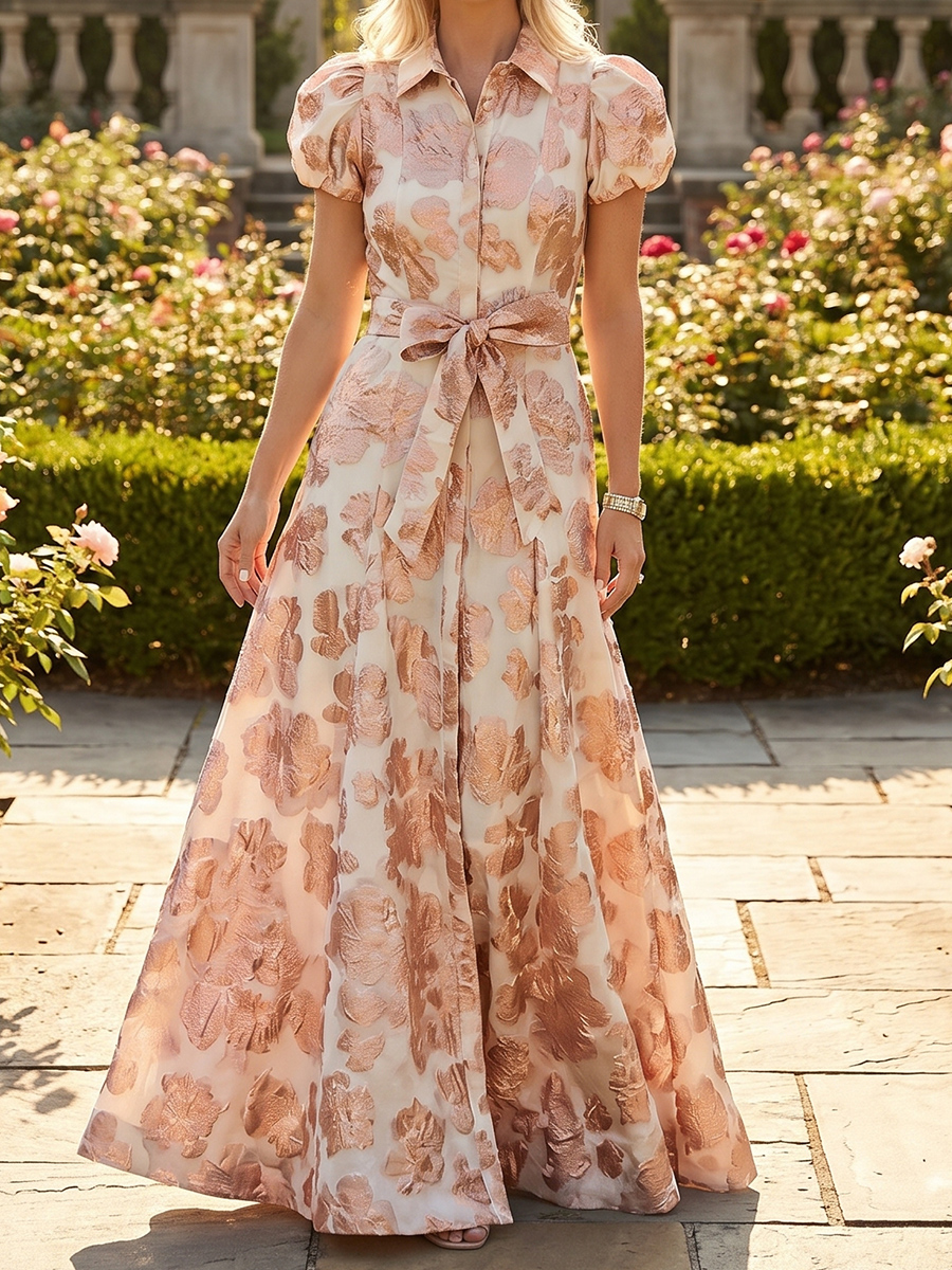 A-line/Princess V-neck Short Sleeves Bow Floor-Length Silk Like Satin Mother of the Bride Dresses