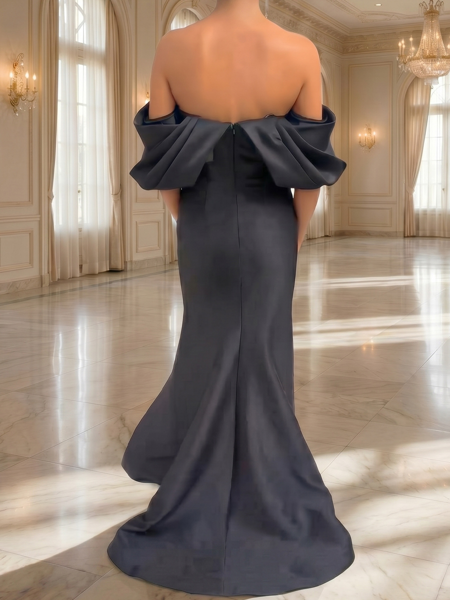 Sheath/Column Off-the-Shoulder Sweep Train Satin Mother of the Bride Dresses